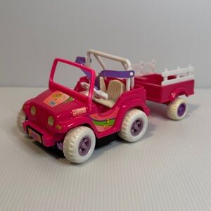 🩷Used. Great Condition. Vintage Kelly Jeep Pink Toy Vehicle with Trailer